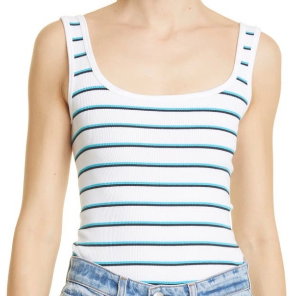 Rag & Bone Women's The Essential Stripe Rib Tank, White/Blue, Small - Picture 5 of 9